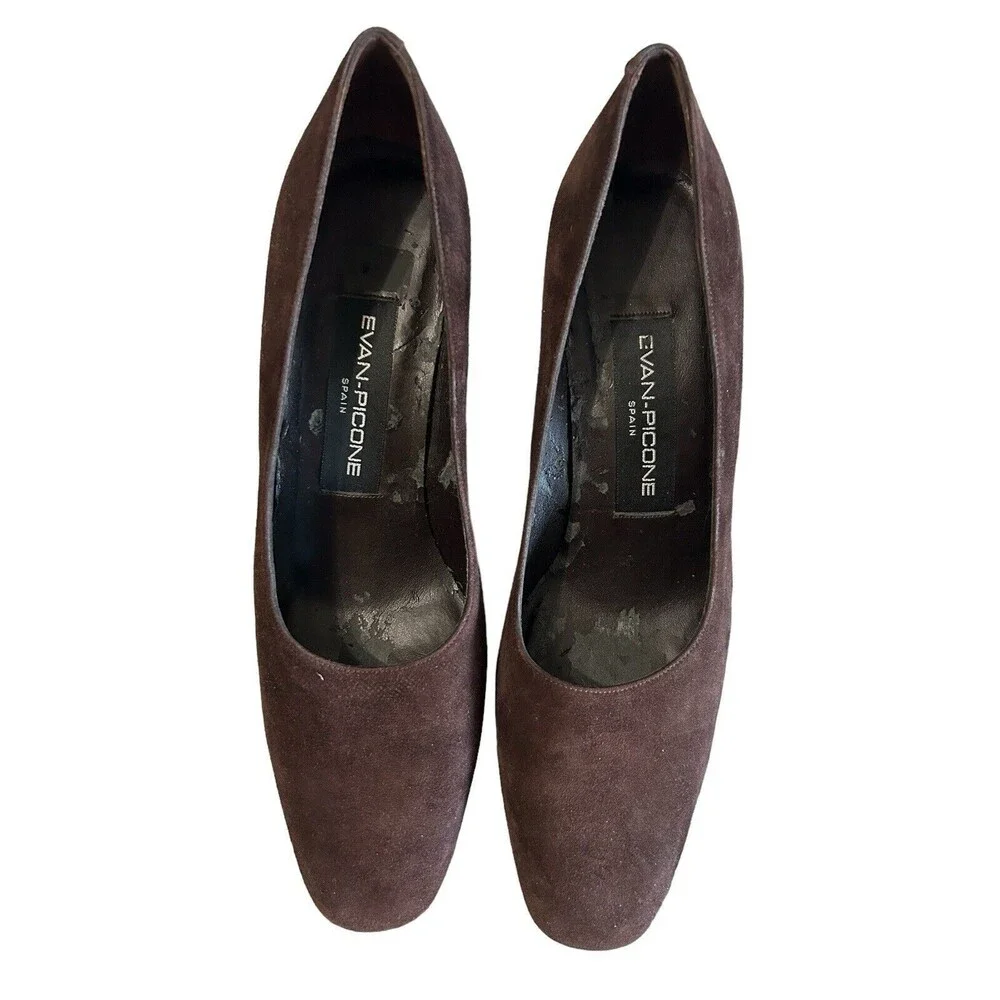 Evan Picone Spain Brown Suede Leather Pumps Heels Slip On Shoes Women’s …